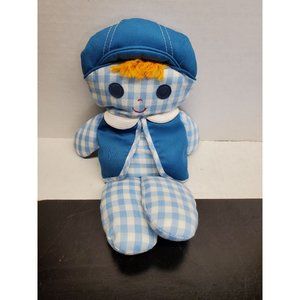 Vintage Fisher Price Toys Blue check Boy Rattle Plush - 11 Inch
